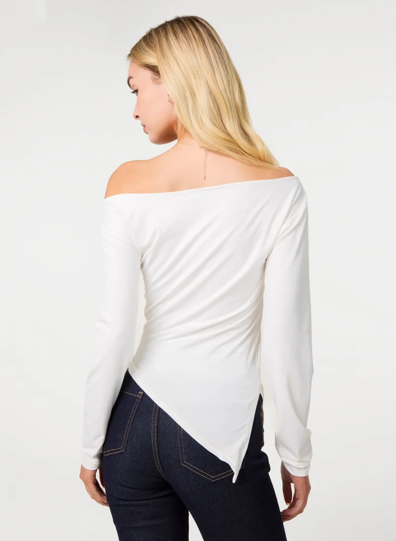 بينك فانيلا Off Shoulder Asymmetric Hem Top